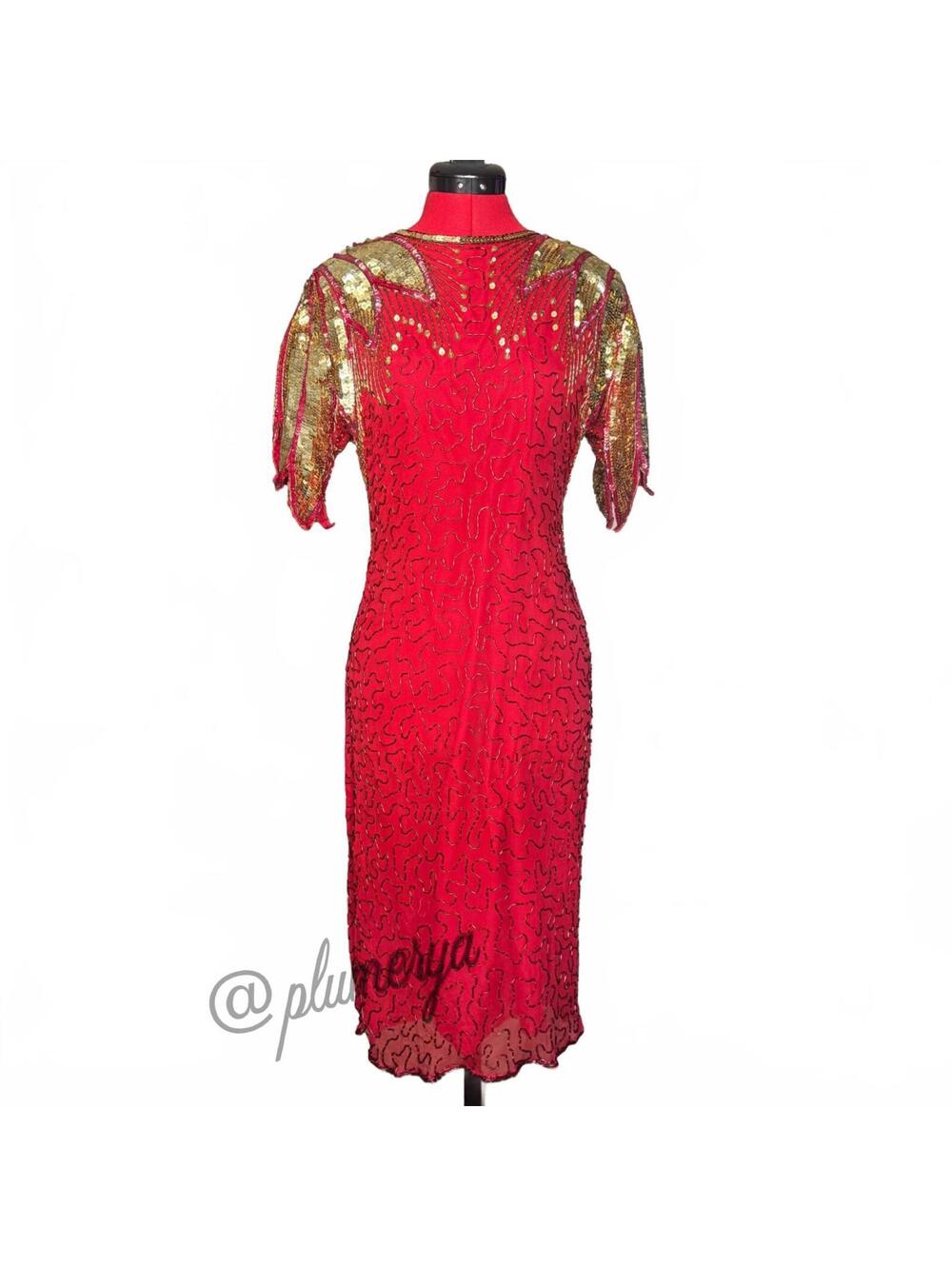 Sean Vintage 1980’s Art Deco Sequin Beaded Silk Cocktail Party Dress Size L